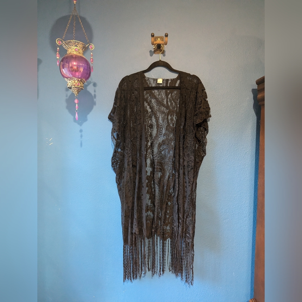 Black Lace Kimono with Fringe